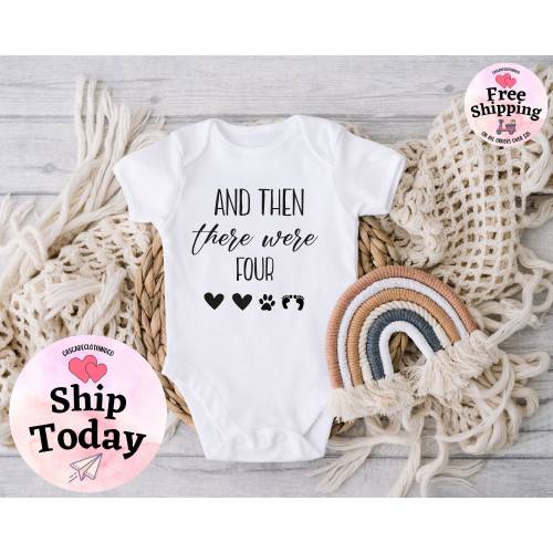 And then there Were Four Onesie®, Pregnancy Announcement Bodysuit, Baby Shower Gift, Baby Coming Soon Bodysuit, Baby Announcement Kid Shirt