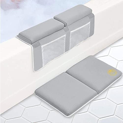 Bath Kneeler with Elbow Rest Pad Set, 1.5 inch Thick Kneeling Pad and Arm Support, Large Bathtub Kneeling Mat with Organizer Pockets, Gift for Mom and Best Baby Shower Gift (Gray)