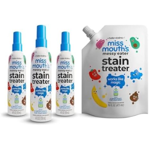 Miss Mouth's Messy Eater Stain Treater Ultimate Refill Bundle - 4oz 3-Pack Spray & 16oz Refill Pouch - Laundry Spot Cleaner for Baby Clothes & Fabric