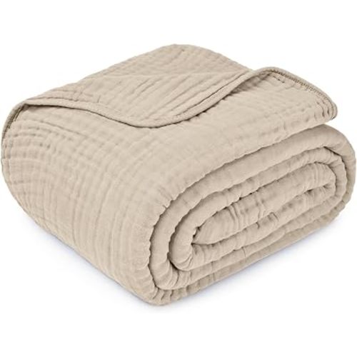 Comfy Cubs Adult Muslin Blanket 90x90” Queen Swaddle Blankets, Sand