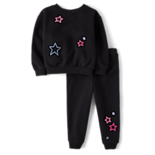 Toddler Girls Active Long Sleeve Embellished Premium Fleece 2-Piece Outfit Set - BLACK | The Children's Place