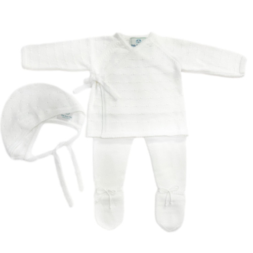 White Three Piece Spanish Knit Baby Set