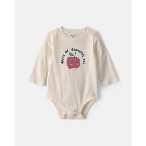 Baby 'Apple Of Grandpa's Eye' Apple Long-Sleeve Graphic Bodysuit - Cream | Carter's