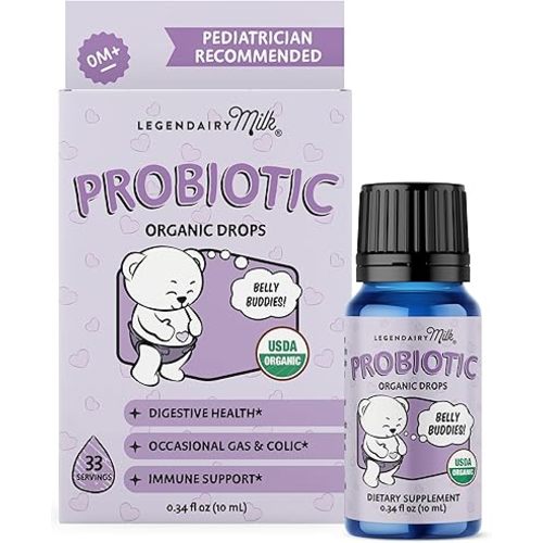 Legendairy Milk Baby Probiotic Drops Organic - Colic and Gas Drops for Newborns & Toddlers - Digestive Support, Constipation Relief - Toddler Probiotic Supports Occasional Diarrhea & Gas, 33 Servings