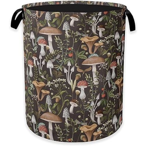 Collapsible Laundry Basket,Vintage Mushroom Dirty Clothes Hamper,Forest Wildflower Hampers for Bedroom Waterproof Oxford Cloth Storage Organizer for Bathroom,Nursery,Dorm,16x20 Inch