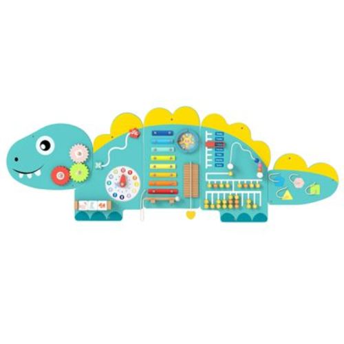 Costway 11-in-1 Dinosaur Activity Wall Busy Board Panels for Education Early Development Green