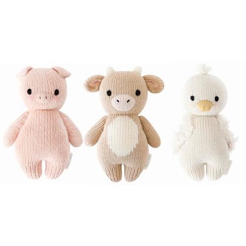 cuddle + kind Baby Animal Bundle - Baby Piglet, Baby Cow (Jersey), Baby Gosling - Set of 3 Lovingly Handcrafted, Fair Trade, Heirloom Quality