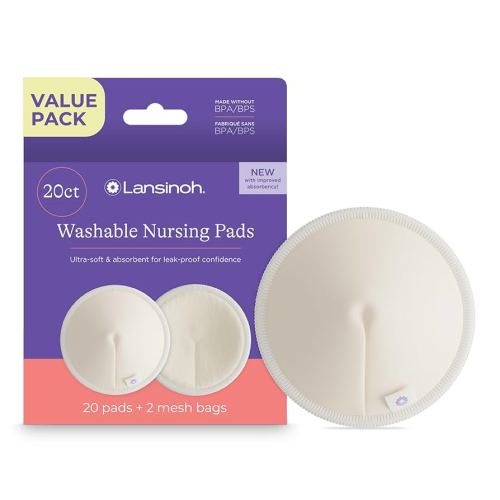 Lansinoh Washable Nursing Pads, Made with Organic Bamboo Viscose, Reusable Breast Pads for Breastfeeding with Wash Bag, Breastfeeding Essentials, 10 Count (Pack of 2)