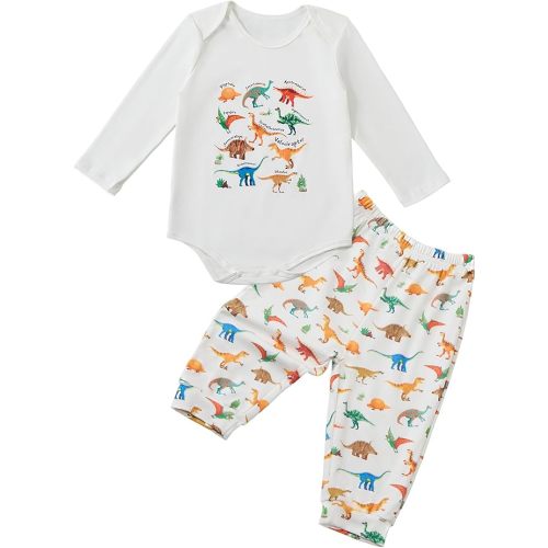 Toddler Baby Dinosaur Long Sleeve Snap Closure Romper Top Jogger Pants Set Cute Fall Winter Clothes Set Outfits