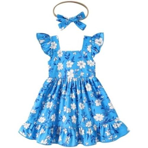 JEELLIGULAR Baby Girl Dresses Strawberry Sundress Toddler Infant Summer Clothes with Cute Bow Headband Playwear Outfits 3-24M