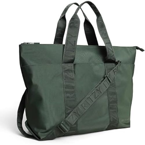 Itzy Ritzy Diaper Bag Tote – Lightweight Belong All-in-Tote Weekender Bag with 10 Pockets, Removable & Adjustable Crossbody Strap, Stroller Straps & Trolley Sleeve – For Daily Use or Travel (Green)