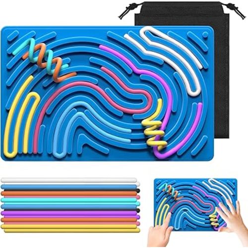 Sensory Activity Board, Double-Sided Silicone Fidget Toy for Kids & Adults|Busy Board for Stress Relief,Anxiety,ADHD,Autism|Silent,No Mess,Travel Essentials Toys|Stuffers Gifts for Teen (Blue)