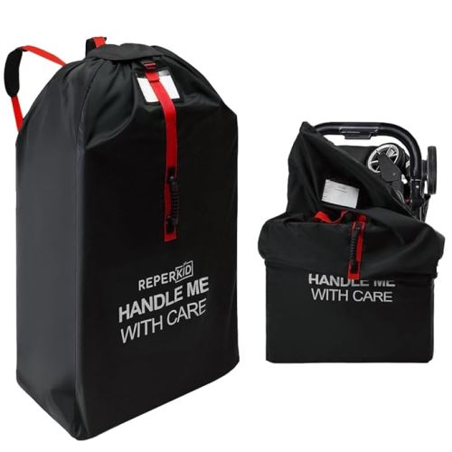reperkid Large Stroller Bag for Airplane Travel, Black & Red, 47" H x 24" W x 15" D, Fits Most Large, Single, Double, Jogging Strollers – Premium Waterproof Cover, Adjustable Shoulder Straps