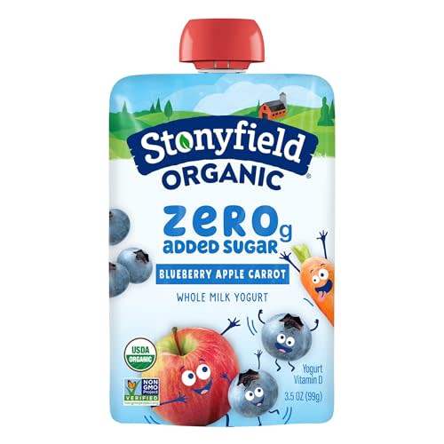 Stonyfield Organic Kids Blueberry Apple Carrot Whole Milk Yogurt Pouch, 3.5 oz., Single Serve  Real Fruit & Veggie
