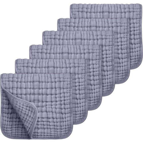 Muslin Burp Cloths Large 100% Cotton Hand Washcloths for Babies, Baby Essentials 6 Layers Extra Absorbent and Soft Boys & Girls Baby Rags for Newborn Registry (Fog Blue)