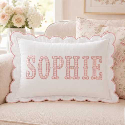 Personalized Scalloped Pillow Cover, Embroidered Name Pillowcase, Nursery Room Decor, Custom Pillow For Baby, Baby Shower Gift