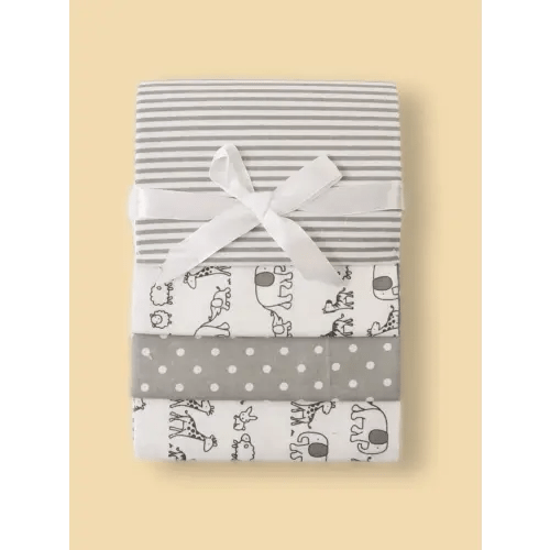 4pcs Baby Swaddle Blanket Set, Printed With Clouds, Elephants & Cars, Soft Flannel Wrap | SHEIN USA