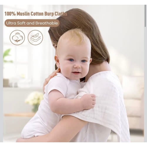 Yoofoss Muslin Burp Cloths for Baby 10 Pack 100% Organic Cotton Baby Washcloths for Boys Girls Large 20''X10'' Super Soft and Absorbent White