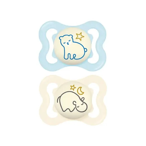 MAM Supreme Night Baby Pacifier, for Sensitive Skin, Patented Nipple, 2 Pack, 0-6 Months, Boy