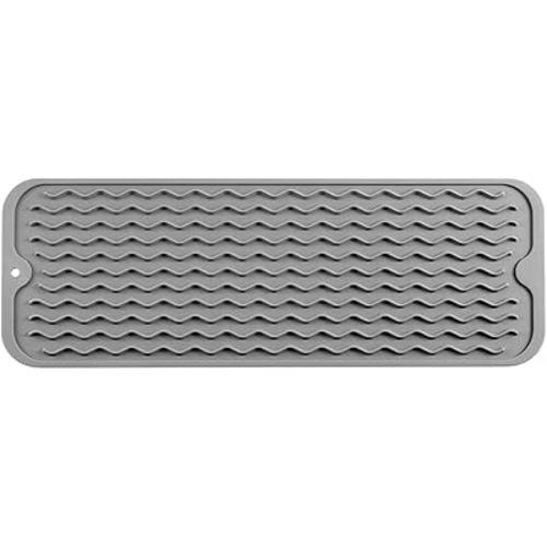 Silicone Dish Drying Mat for Multiple Usage,Easy clean,Eco-friendly,Heat-resistant Silicone Mat for Kitchen Counter,Sink,Bar,Bottle,or Cup Grey M 17 inches x 6 inches