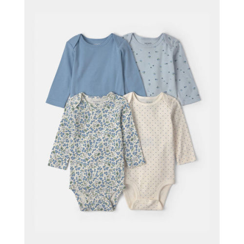 Baby Girl 4-Pack Blueberry Floral Long-Sleeve Bodysuits - Blue | Carter's