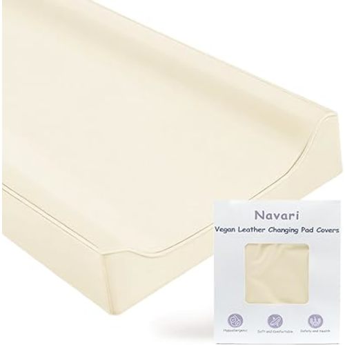 Vegan Leather Changing Pad Cover - 31"X 16" - Waterproof Wipeable, Extra Thick & Portable & Non-Slip Diaper Mat - Fits Standard Changing Tables for Baby Boy Girl (White) (NO Pad Included)
