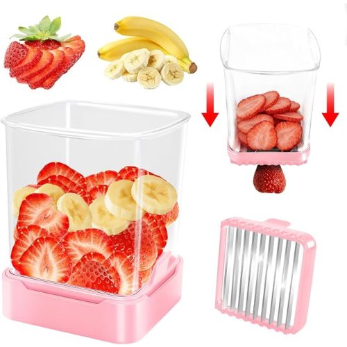 Strawberry & Fruit Slicer - Detachable Cutter with Push Plate, Black