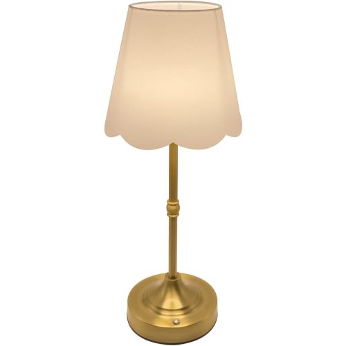 Cordless Table Lamp Rechargeable Gold Brass 2000mAH Battery Operated Lamp for Home Decor, 2700K Stepless Dimming Touch Control Fabric Lamp for Bedroom, Dining Table, Counter, Living Room