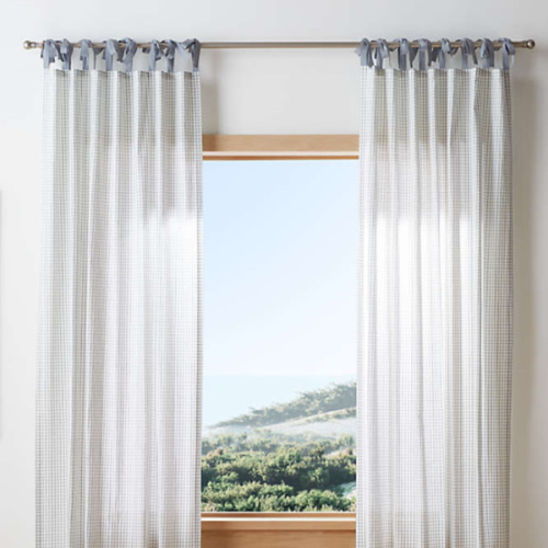 Blue Windowpane Plaid 100% Organic Cotton Curtain Panel 44"x96"