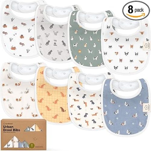 8-Pack Organic Baby Bibs for Boys, Girls - Soft Cotton Drooling and Teething Bibs for Baby Girl & Boy, Extra Absorbent, Easy To Clean & Put On for Toddler, Newborn, Infant 0-24 Months (Pets & Paws)