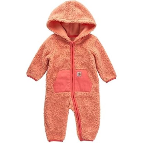 Carhartt Kid's CM9736 Long-Sleeve Sherpa Zip-Front Hooded Coverall - Girls - 3 Months - Peach Amber