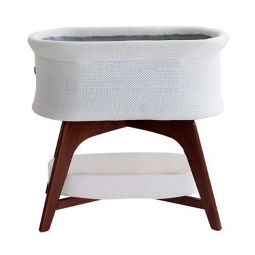 TruBliss® Evi Smart Bassinet White w/Espresso Legs