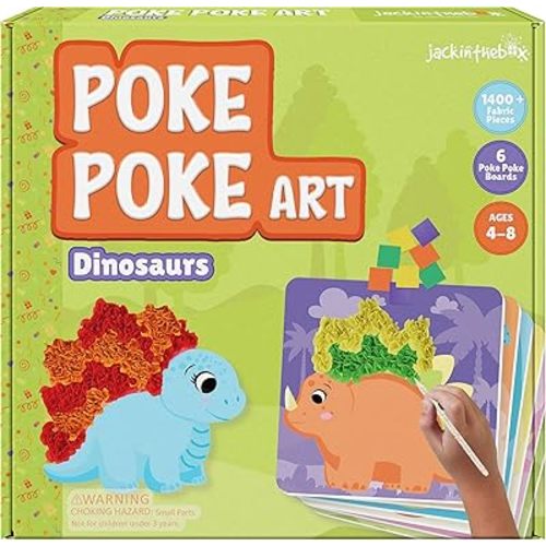 jackinthebox Poke Poke Art – Dinosaurs Theme, Mess-Free Fabric Art and Craft, Flower Pressing Kits, Gift for Kids, Toys for Girls and Boys Ages 4 5 6 7 8