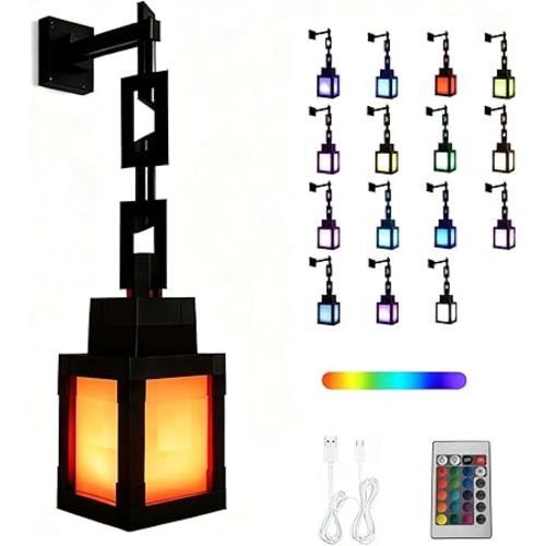 Pixel Lantern Night Light - 16 Color Changing LED Mood Light with Remote Control, Desk & Wall Mountable, Dimmable Timer for Bedroom, Nursery, Gaming Room Decor Gift 1 Pcs