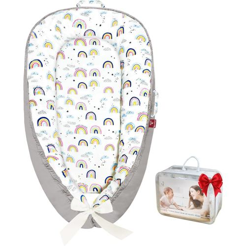 Baby Lounger - 100% Cotton Breathable Infant Lounger for Newborn, Portable Baby Nest for Home and Travel, Waterproof Lining, Newborn Babies Essentials Gifts