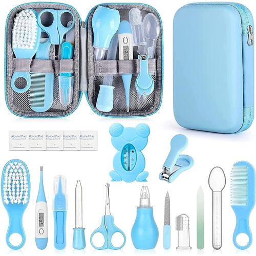 Baby Grooming Kit, Infant Safety Care Set with Hair Brush Comb Nail Clipper Nasal Aspirator Ear Cleaner,Baby Essentials Kit for Newborn Girls Boys