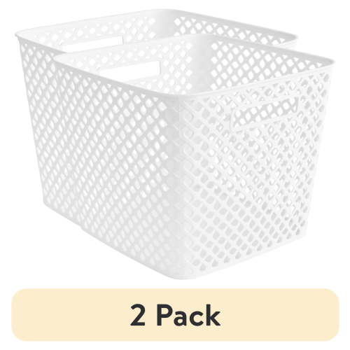(2 pack) Mainstays Cube Decorative Plastic Storage Basket, Arctic White