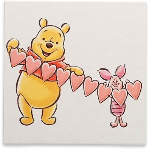 Disney Winnie the Pooh and Piglet Hearts Banner Gallery Wrapped Canvas Wall Decor - Adorable Pooh Wall Art for Home