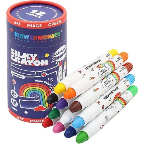 Lebze Washable Jumbo Crayons for Toddlers, 24 Colors Non Toxic Crayons Set, Large Baby Crayons Kids, Gift for Boys and Girls Flower Monaco