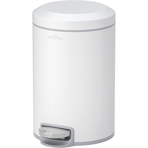mVm Kitchen Trash Can,5.3 Gallon/20 Lliter Step Round Garbage Can with Lid and Foot Pedal,Anti-Fingerprint,Soft-Close.Stainless Steel Garbage Can for Bedroom,Bathroom,Office,Living Room (Matte White)