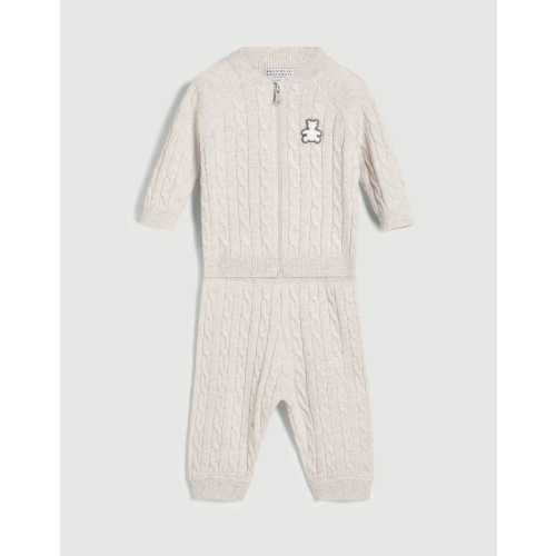 Baby cable knit coordinated set for Baby in Pearl Grey | Brunello Cucinelli