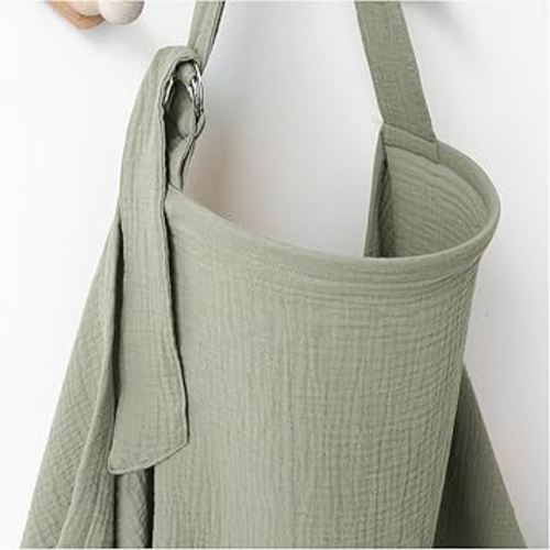 Muslin Nursing Covers for Breastfeeding, Privacy Breast Feeding Cover with Arch Neckline for Mom and Baby, Breathable 100% Cotton Nursing Apron Multi-use Stroller Cover