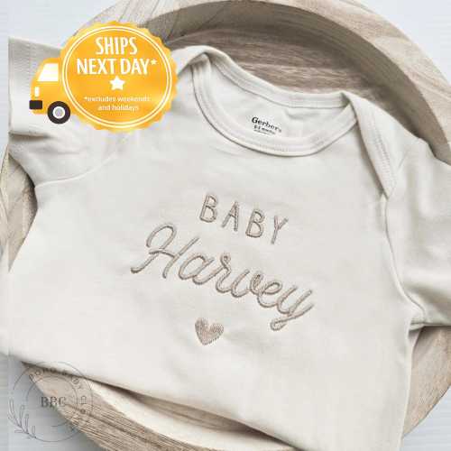 Embroidered Baby Name Onesie® Girl, Boy, Pregnancy Announcement Onesies® Brand, Baby Coming Soon Onesies® Custom Neutral Onesies® Z30