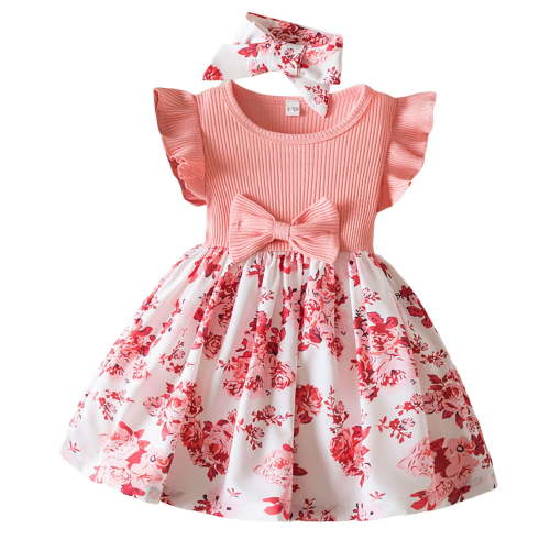 Yindaity Vintage Princess Toddler Baby Girl Short Sleeve Ruffle Tutu Lace Flower Dress Xmas Wedding Birthday Party Summer Clothes Baby Girl Clothes (Pink,9-12 Months)