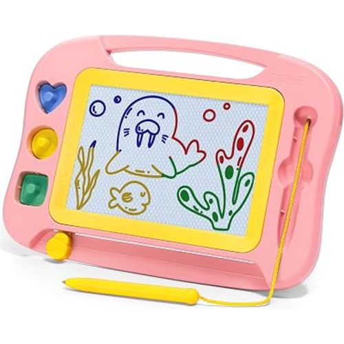 SGILE Magnetic Drawing Board for Kids, Toddlers Toys for 1 2 3 4 Year Old, Etch & Sketch Pad with 4 Stamps, Learning and Educational Toys for Boys Girls Gift, 25 x 18 CM (10 × 7 in), Soft Pink
