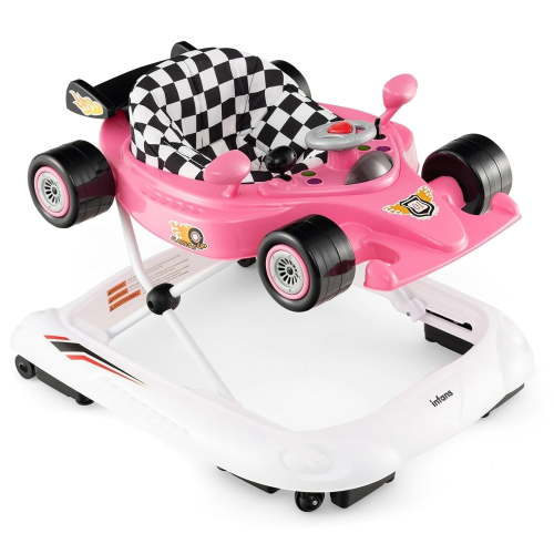 OLAKIDS Foldable Baby Walker, 3-in-1 Activity Center, Adjustable Height, Lights, Music, Pink