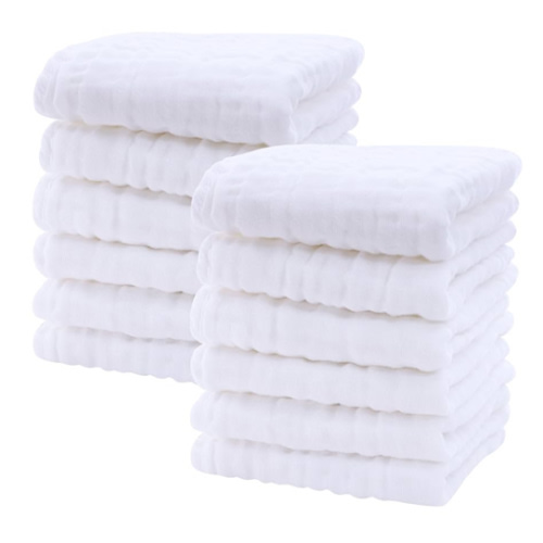SWEET DOLPHIN 12 Pack Baby Muslin Washcloths - Soft Face Cloths for Newborn, Absorbent Bath Wash Cloths, Wipes, Burp Rag - Toddlers Essentials Stuff, Baby Registry as Shower -10"x10", White