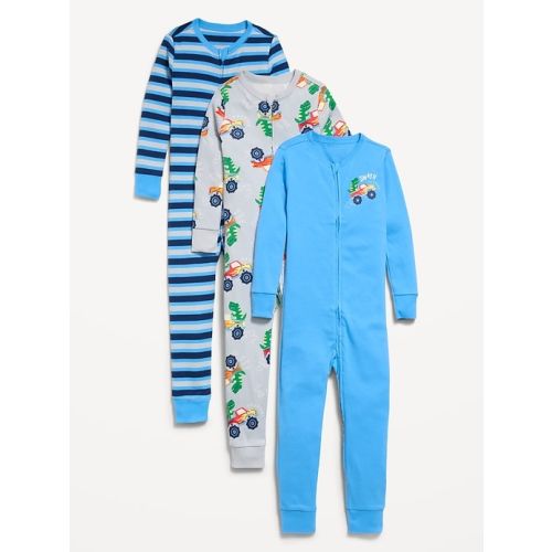 6-12 mos Unisex Snug-Fit 2-Way-Zip Pajama One-Piece 3-Pack for Toddler & Baby