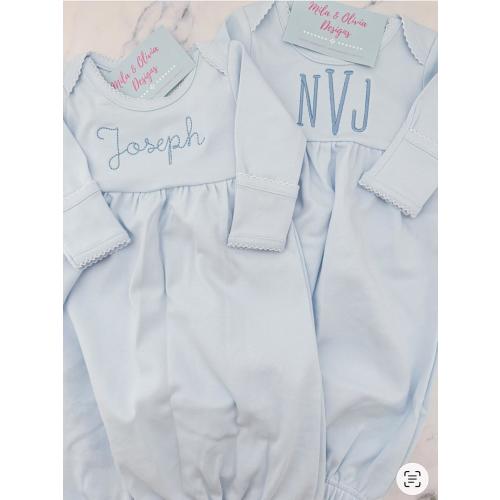 Monogram Baby Boy Gown, Light Blue, Coming Home Outfit