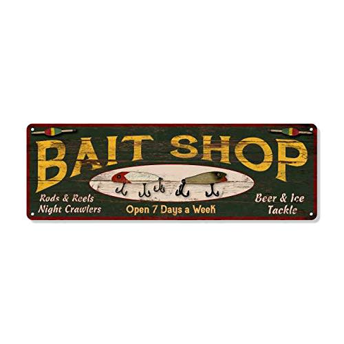Bait Shop Sign Custom Name Rustic Decor Vintage Fishing Signs Home Fish Decoration Man Cave Tin Wall Art Fish Dads Boating Fathers Plaque 6 x 18 High Gloss Metal 206180091029